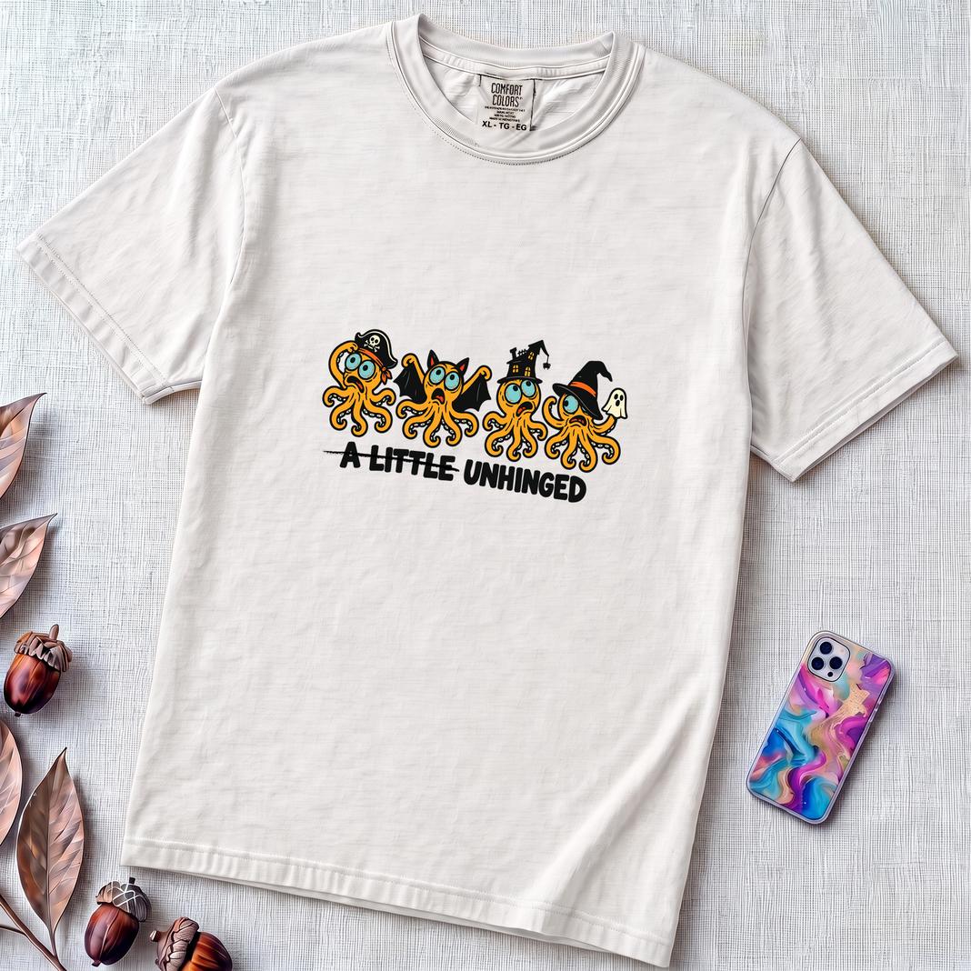 A Little Unhinged Halloween Octopus T-Shirt - White unfolded t-shirt mockup