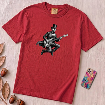 Abraham Lincoln Bass Guitar T-shirt - Red unfolded t-shirt mockup