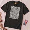 Abstract Fingerprint Maze Line Art Graphic T-Shirt - Black unfolded t-shirt mockup