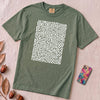 Abstract Fingerprint Maze Line Art Graphic T-Shirt - Blue Spruce unfolded t-shirt mockup