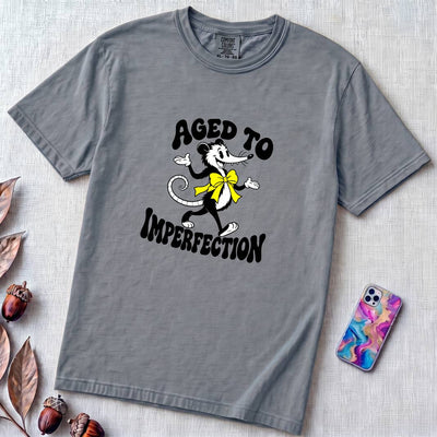 Aged To Imperfection T-Shirt, opossum tee - Blue Jean unfolded t-shirt mockup