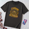 All Legends Are Born In October Motorcycle T-Shirt - Black unfolded t-shirt mockup