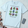 All Plants Are Edible Some Only Once Botanical Chart T-Shirt - Chambray unfolded t-shirt mockup