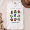 All Plants Are Edible Some Only Once Botanical Chart T-Shirt - White folded t-shirt mockup