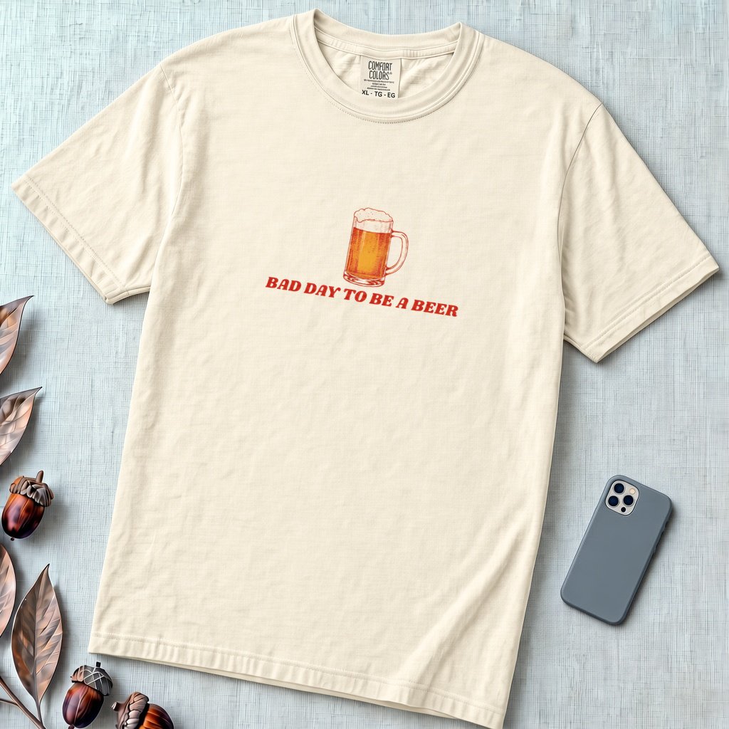 Bad Day To Be A Beer T-shirt - Ivory unfolded t-shirt mockup