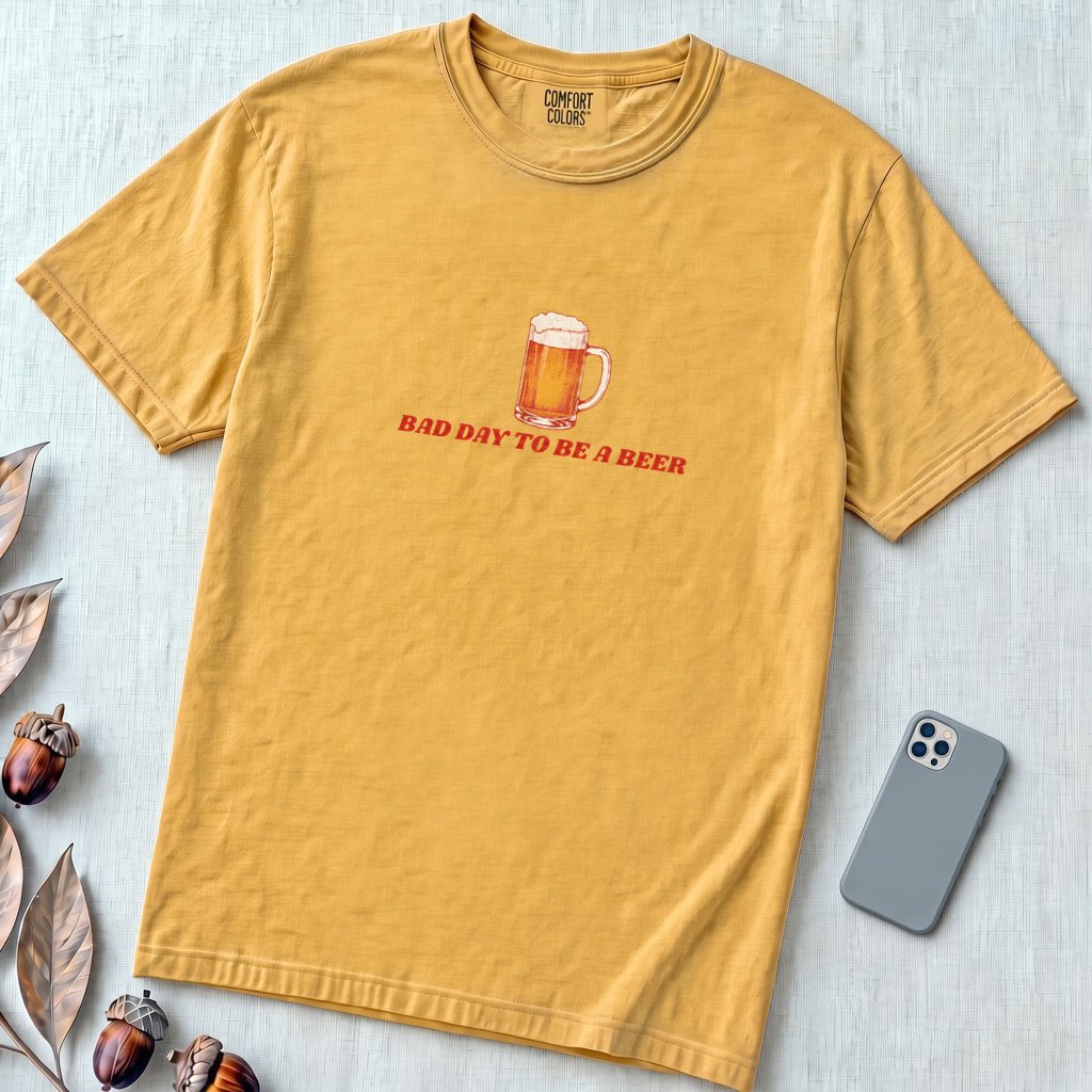 Bad Day To Be A Beer T-shirt - Mustard unfolded t-shirt mockup