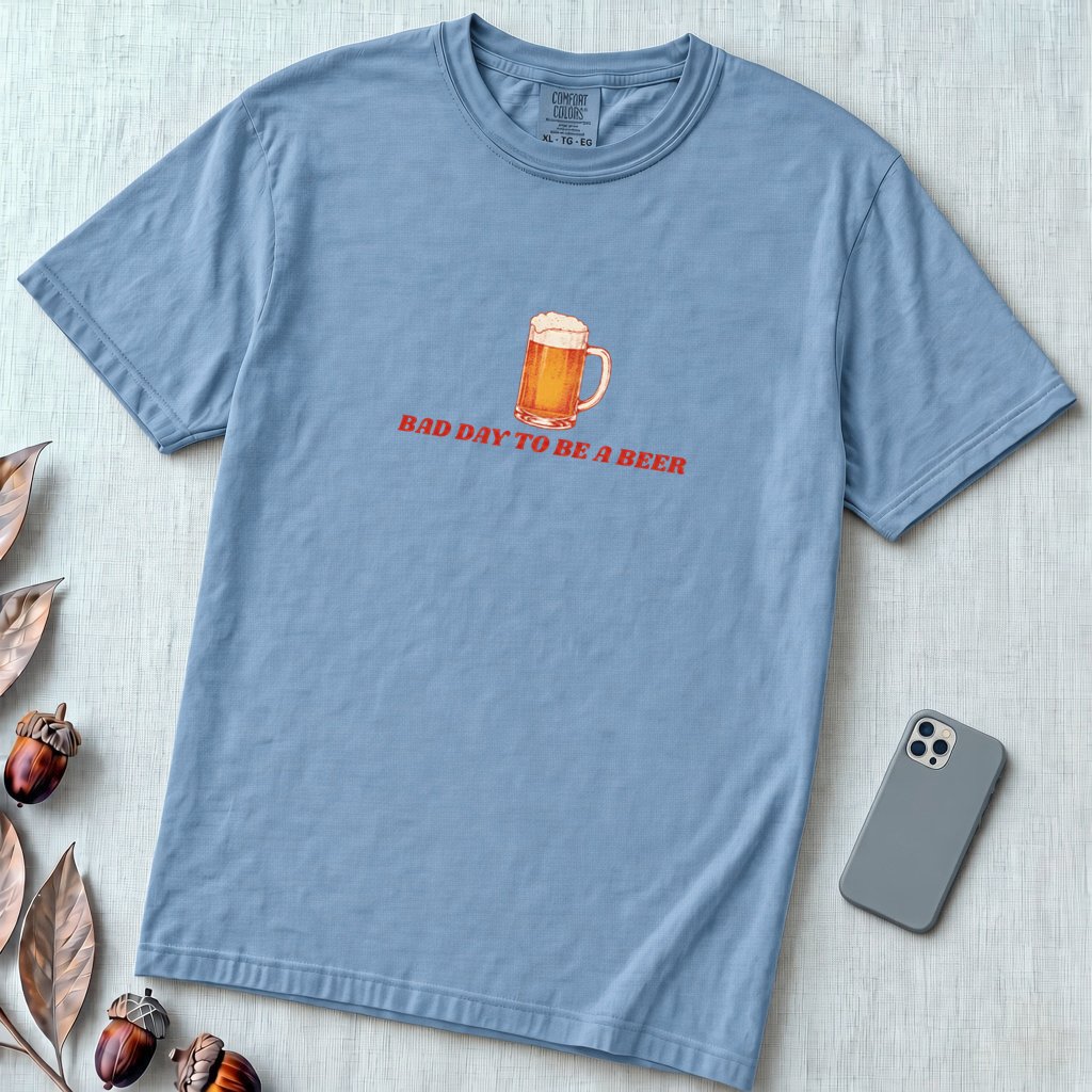 Bad Day To Be A Beer T-shirt - Washed Denim unfolded t-shirt mockup
