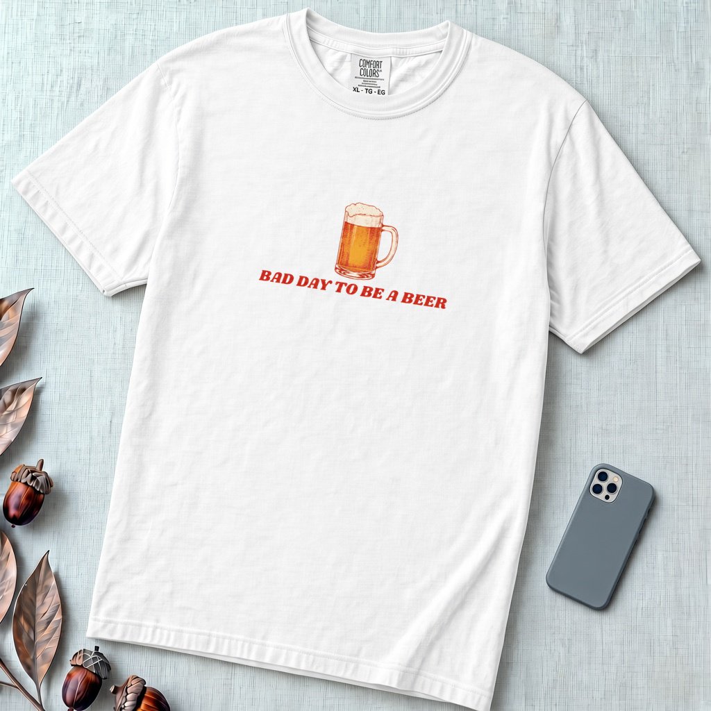 Bad Day To Be A Beer T-shirt - White unfolded t-shirt mockup