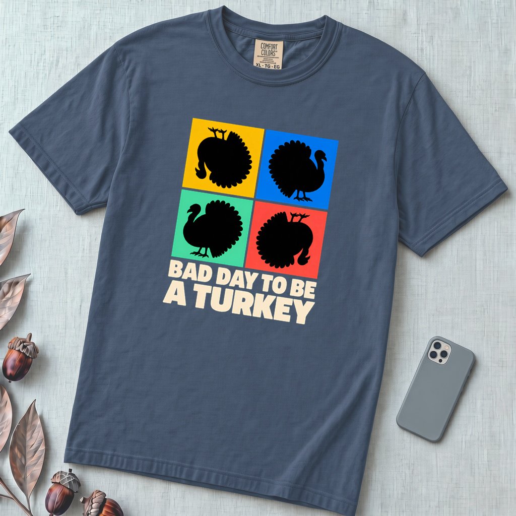 Bad Day To Be A Turkey Tee, Funny Thanksgiving T-Shirt - Midnight unfolded t-shirt mockup