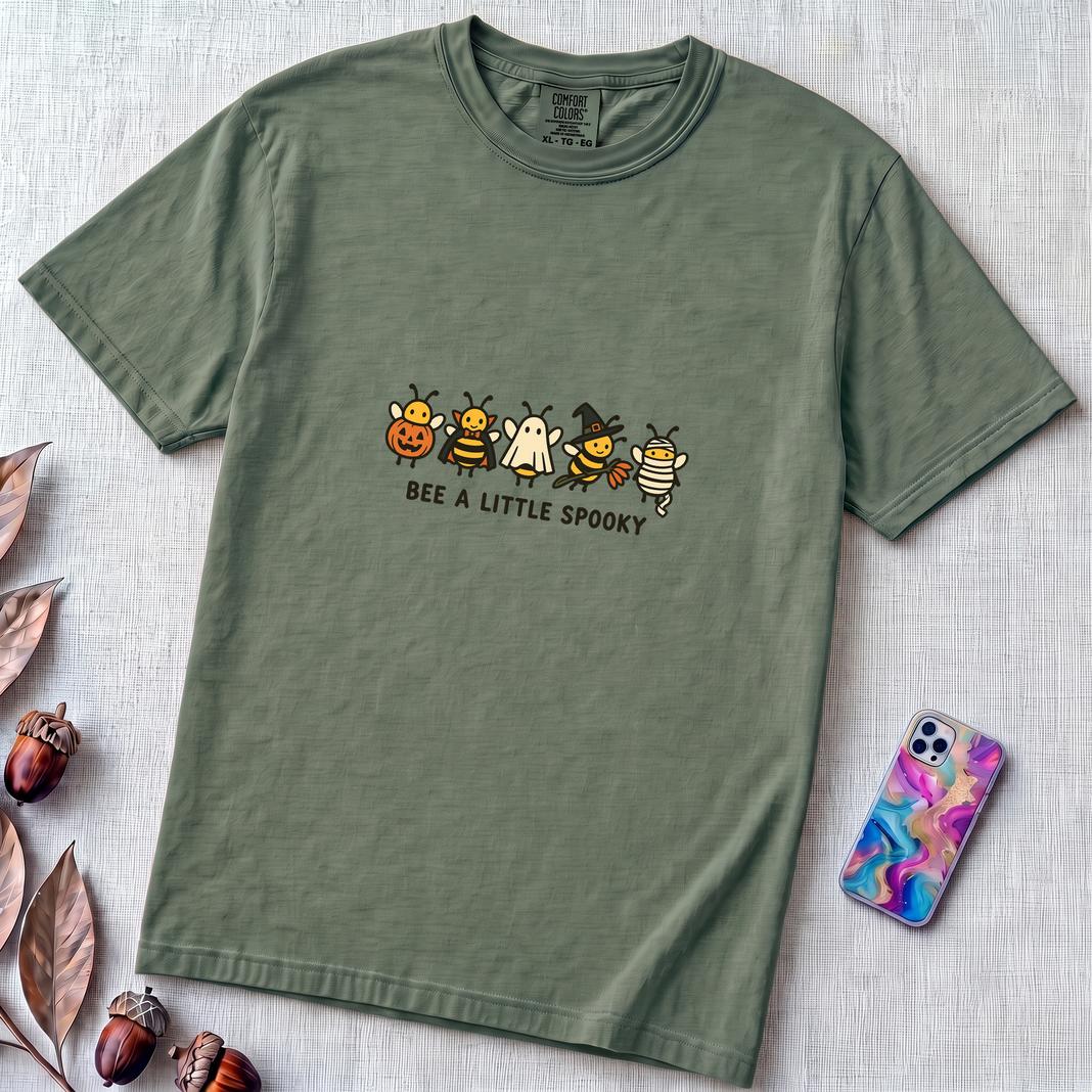 Bee A Little Spooky, Funny Halloween Bee T-Shirt - Blue Spruce unfolded t-shirt mockup