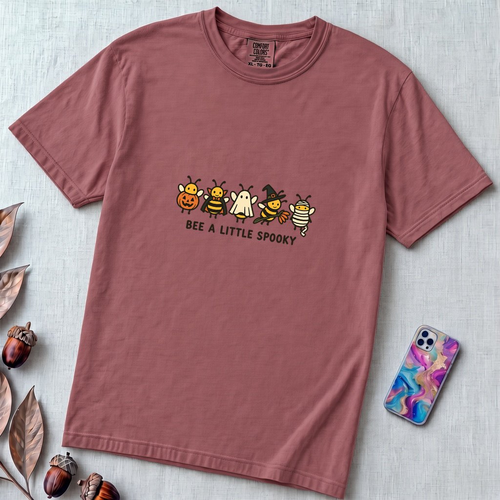 Bee A Little Spooky, Funny Halloween Bee T-Shirt - Brick unfolded t-shirt mockup