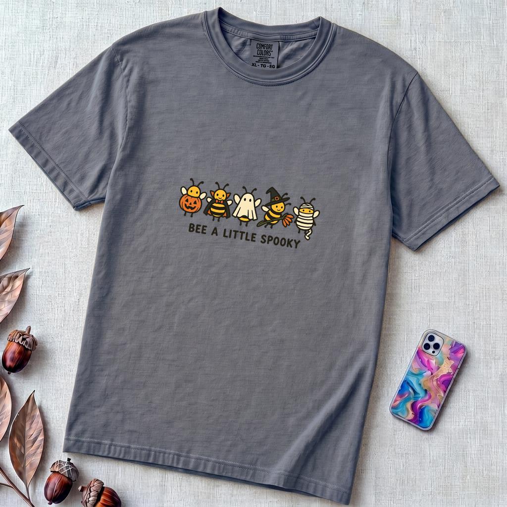Bee A Little Spooky, Funny Halloween Bee T-Shirt - Denim unfolded t-shirt mockup