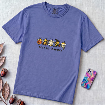 Bee A Little Spooky, Funny Halloween Bee T-Shirt - Flo Blue unfolded t-shirt mockup