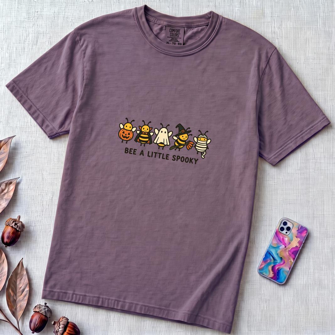 Bee A Little Spooky, Funny Halloween Bee T-Shirt - Grape unfolded t-shirt mockup