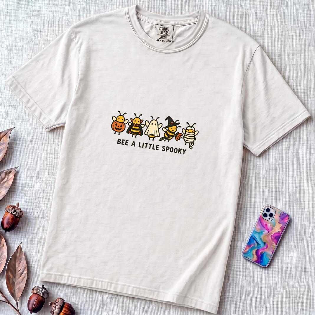 Bee A Little Spooky, Funny Halloween Bee T-Shirt - White unfolded t-shirt mockup