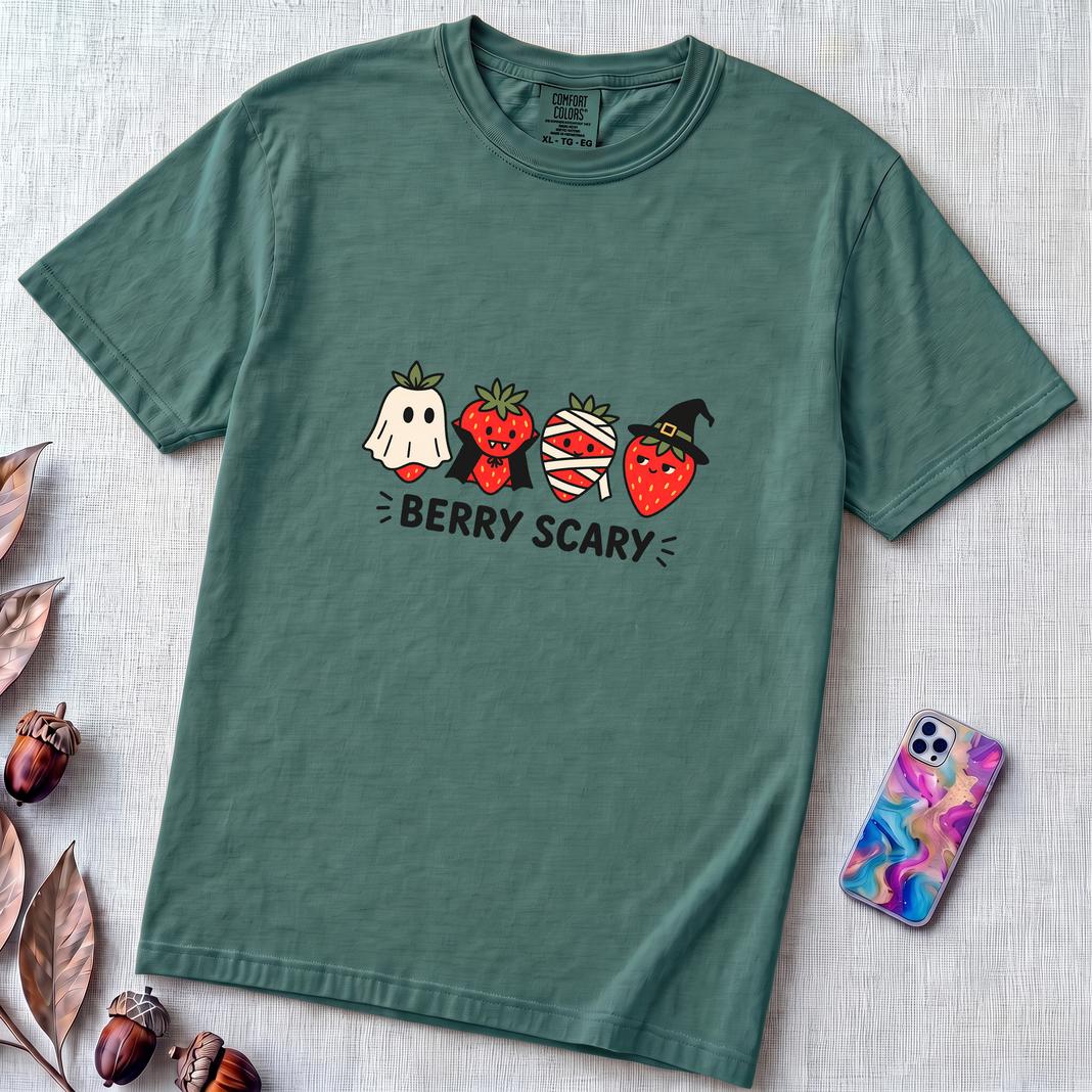 Berry Scary Halloween Strawberry T-Shirt - Emerald unfolded t-shirt mockup