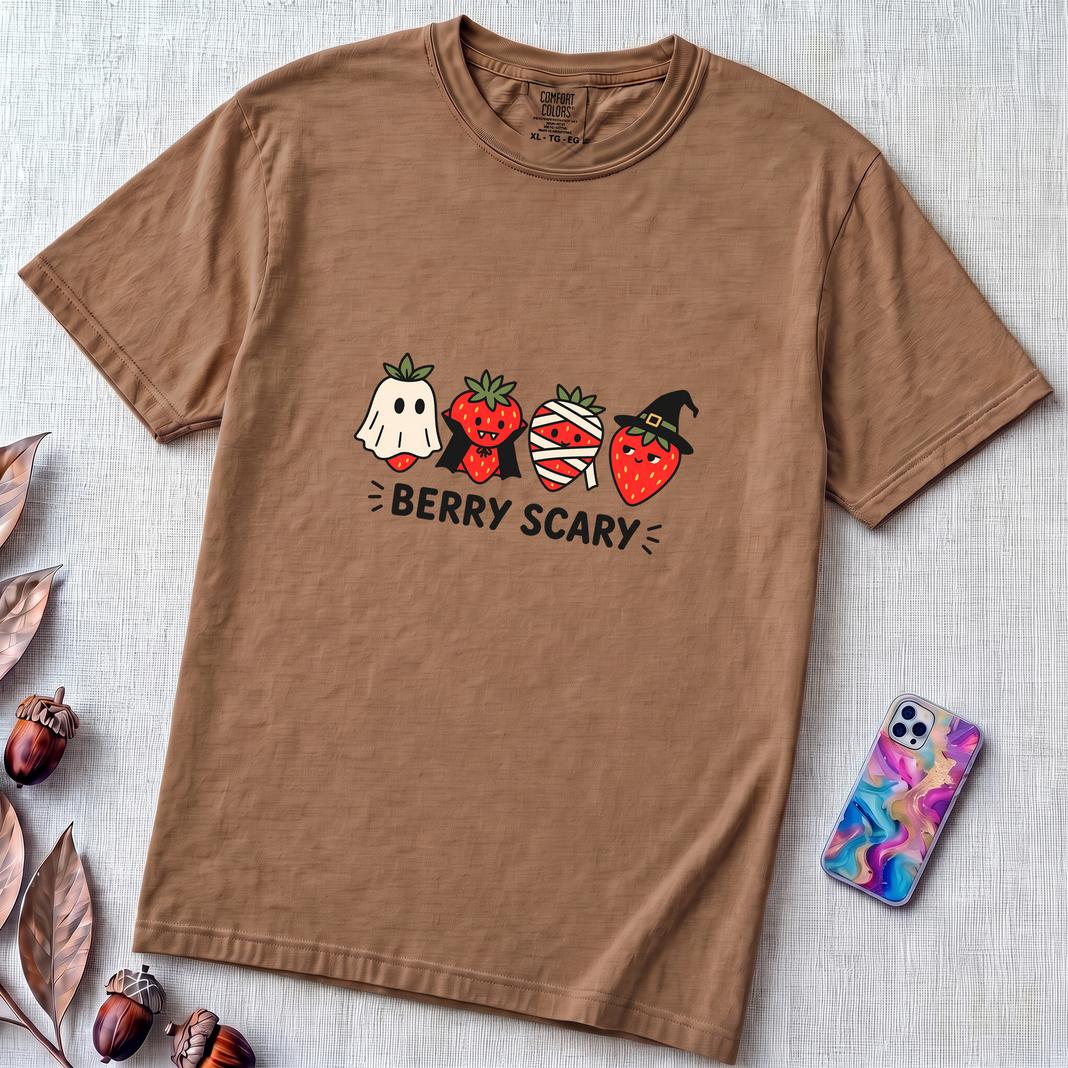 Berry Scary Halloween Strawberry T-Shirt - Espresso unfolded t-shirt mockup