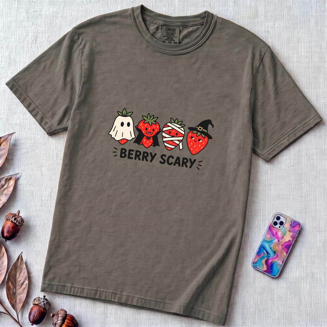 Berry Scary Halloween Strawberry T-Shirt - Pepper unfolded t-shirt mockup