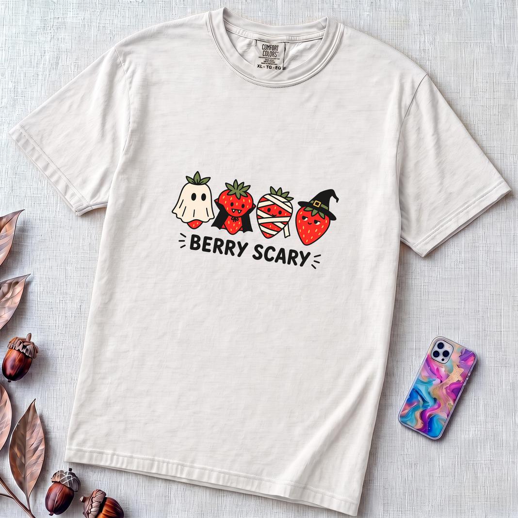 Berry Scary Halloween Strawberry T-Shirt - White unfolded t-shirt mockup