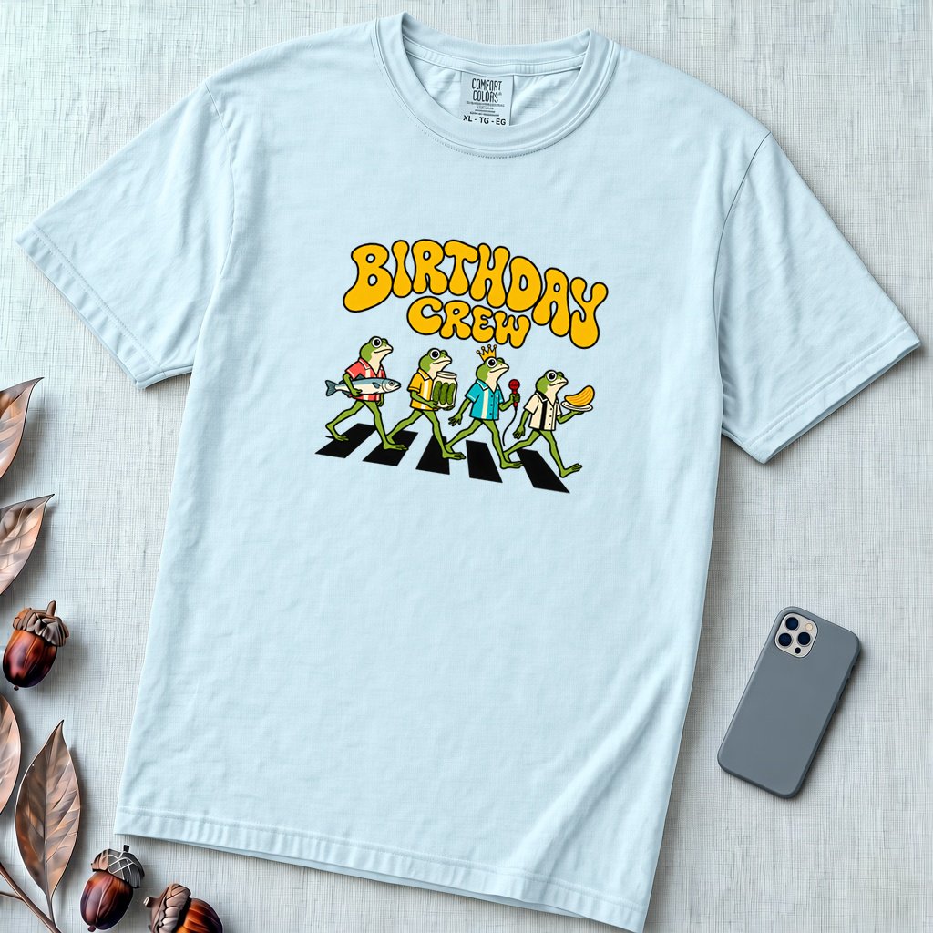 Birthday Crew Frog T-Shirt - Chambray unfolded t-shirt mockup