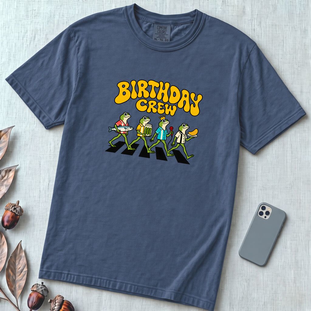Birthday Crew Frog T-Shirt - Denim unfolded t-shirt mockup