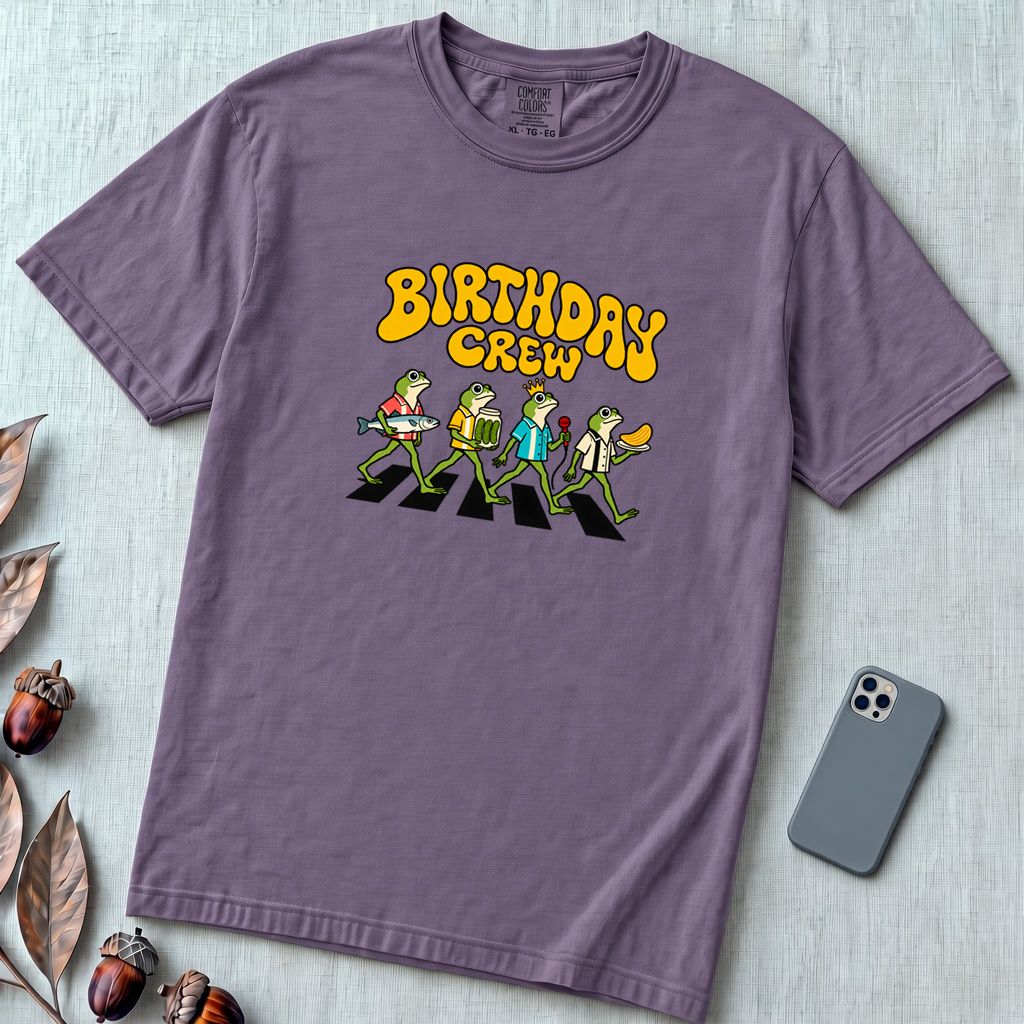 Birthday Crew Frog T-Shirt - Grape unfolded t-shirt mockup