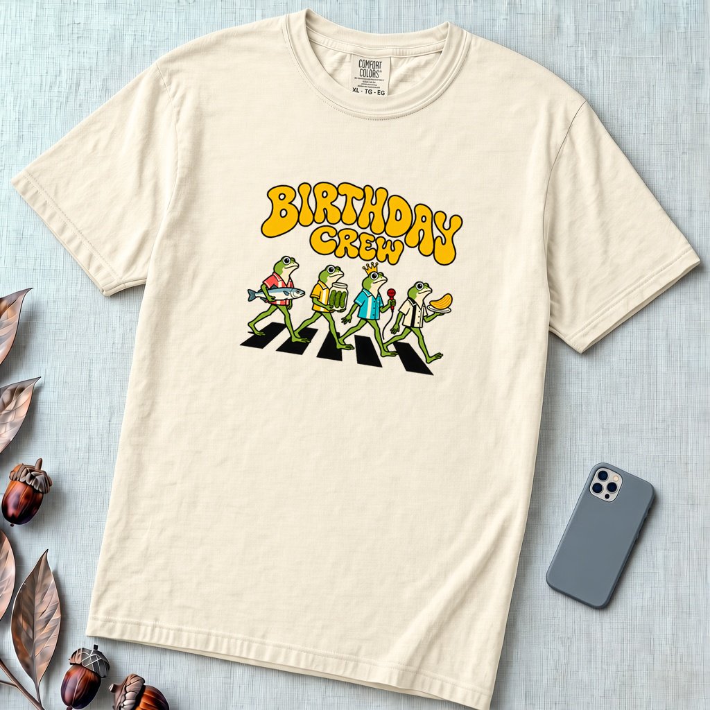 Birthday Crew Frog T-Shirt - Ivory unfolded t-shirt mockup