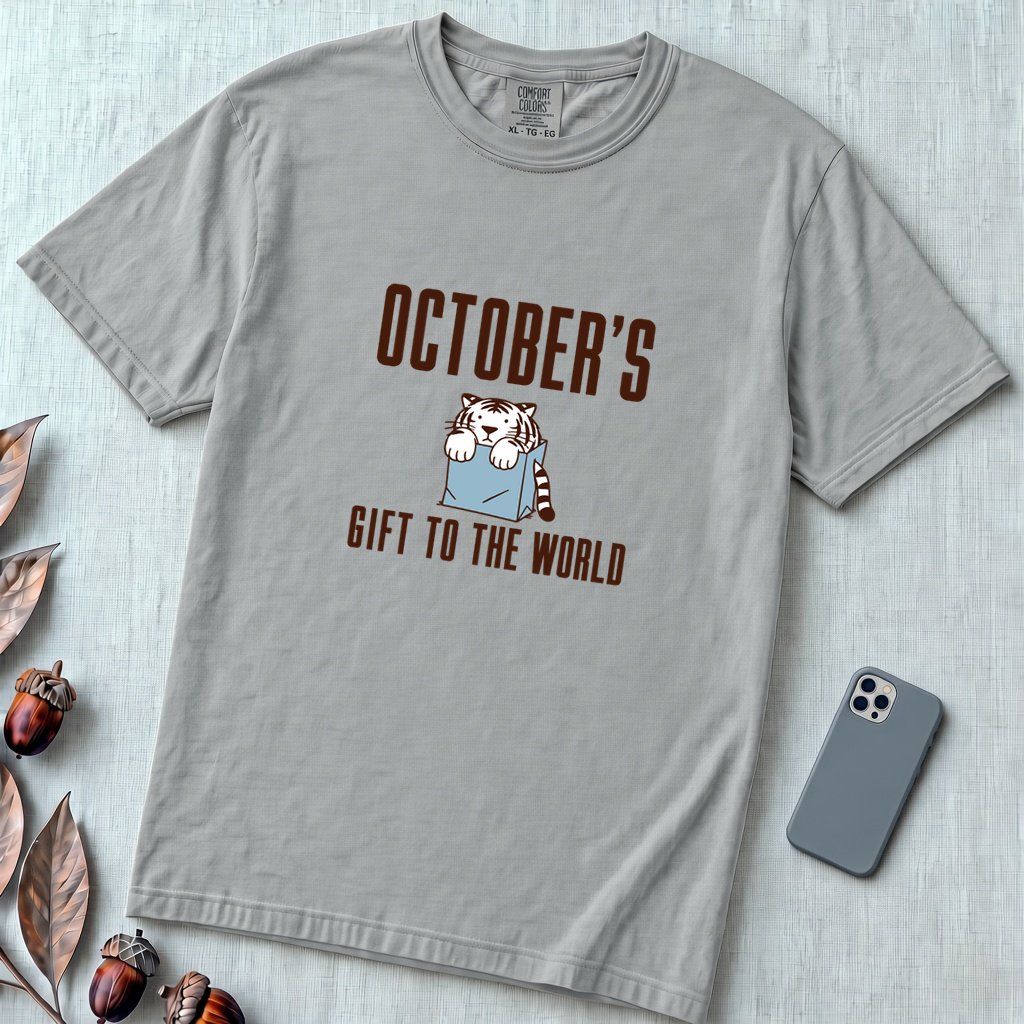 Born In October Gift, Funny Birthday T-Shirt - Granite unfolded t-shirt mockup