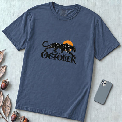Born In October Panther T-Shirt, birthday Tee - Denim unfolded t-shirt mockup
