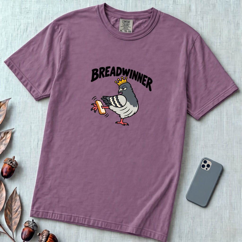 Breadwinner Pigeon T-Shirt - Berry unfolded t-shirt mockup