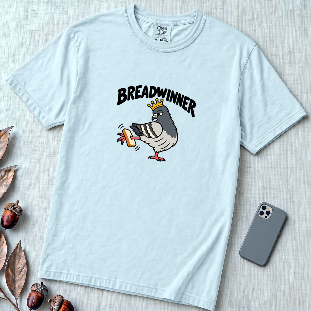 Breadwinner Pigeon T-Shirt - Chambray unfolded t-shirt mockup