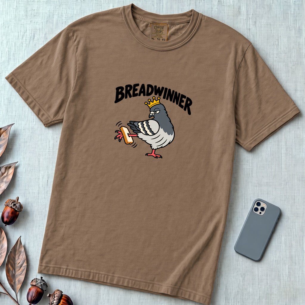 Breadwinner Pigeon T-Shirt - Espresso unfolded t-shirt mockup