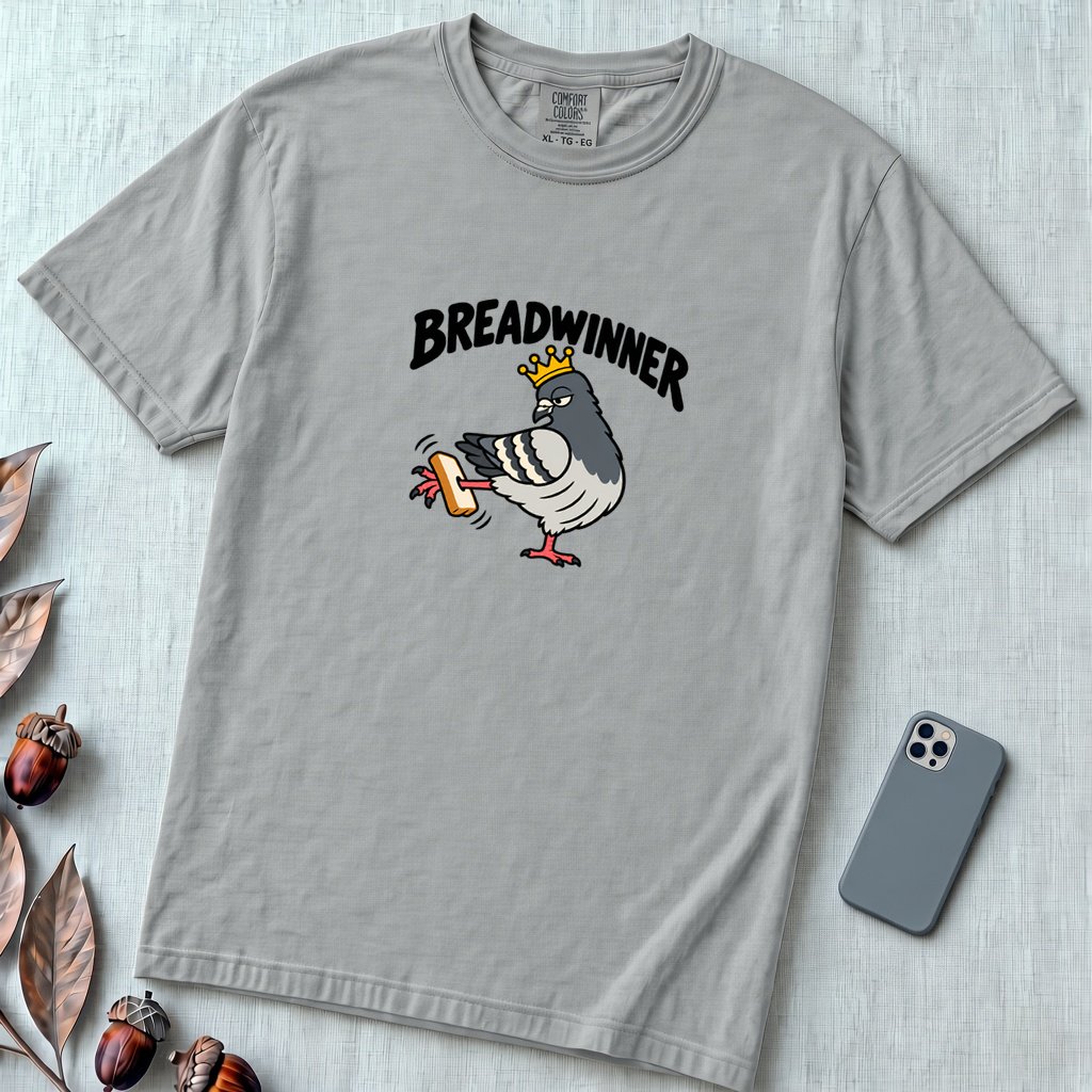Breadwinner Pigeon T-Shirt - Granite unfolded t-shirt mockup