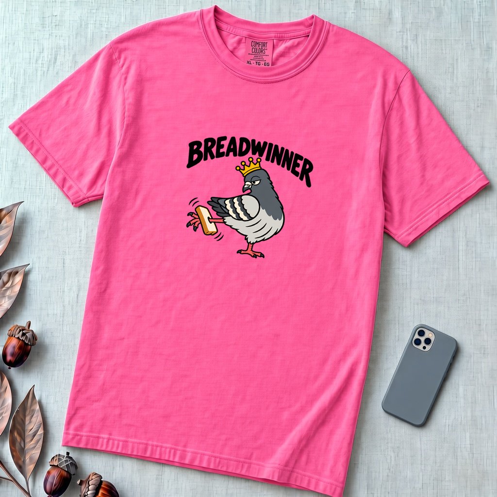 Breadwinner Pigeon T-Shirt - Neon Pink unfolded t-shirt mockup