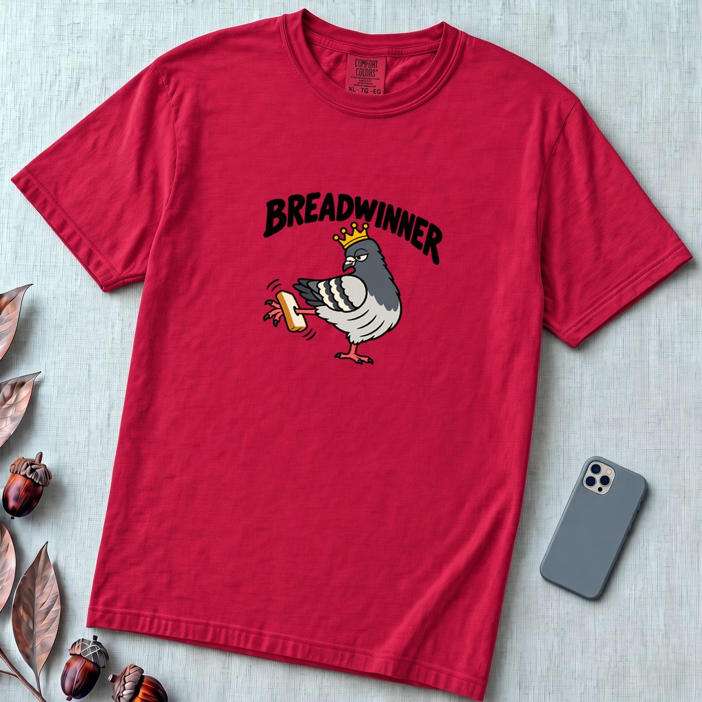 Breadwinner Pigeon T-Shirt - Red unfolded t-shirt mockup