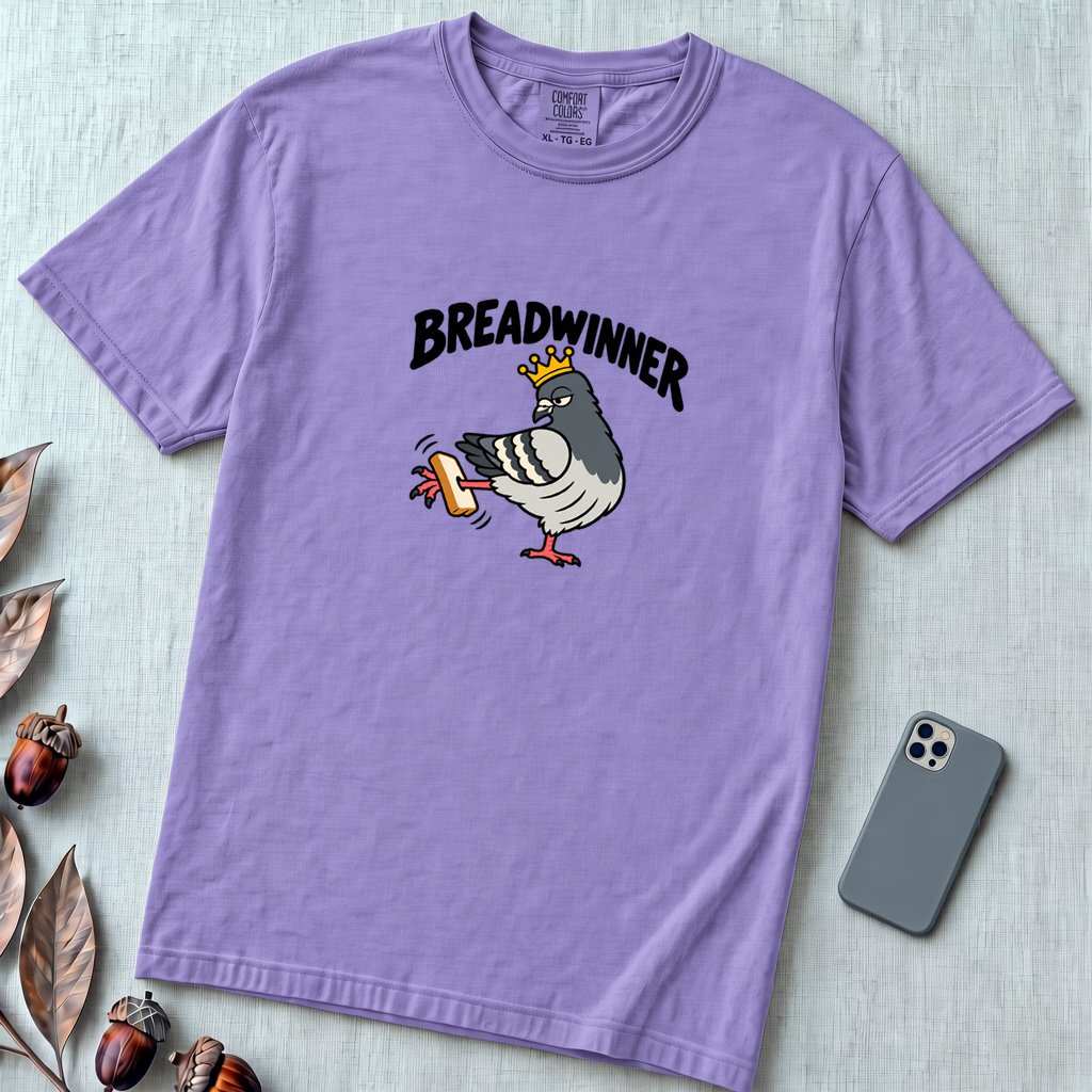Breadwinner Pigeon T-Shirt - Violet unfolded t-shirt mockup