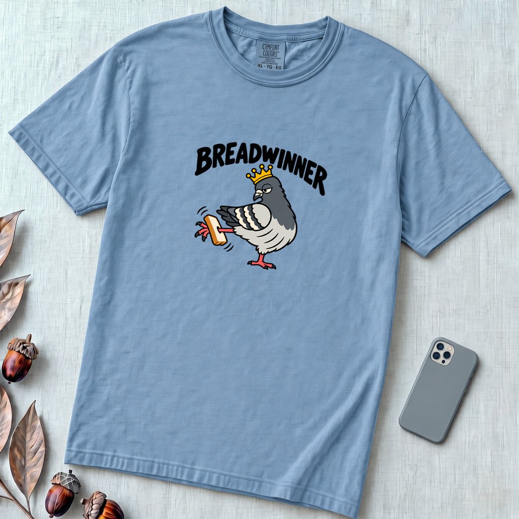 Breadwinner Pigeon T-Shirt - Washed Denim unfolded t-shirt mockup