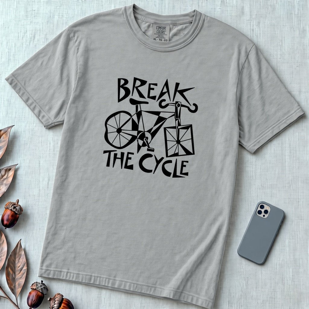 Break The Cycle Bicycle T-Shirt, Funny Motivational Bicycle Tee - Granite unfolded t-shirt mockup