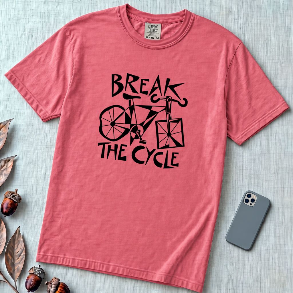 Break The Cycle Bicycle T-Shirt, Funny Motivational Bicycle Tee - Watermelon unfolded t-shirt mockup