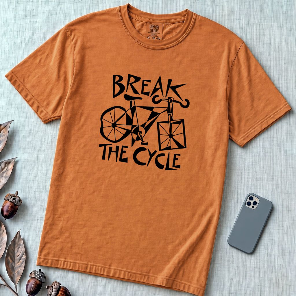 Break The Cycle Bicycle T-Shirt, Funny Motivational Bicycle Tee - Yam unfolded t-shirt mockup