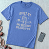 Built By Bad Decisions and Deadlifts, Gym humor T-Shirt - Mystic Blue unfolded t-shirt mockup