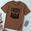 Campfire Storyteller Society T-Shirt, Camping Tee - Espresso unfolded t-shirt mockup