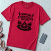 Campfire Storyteller Society T-Shirt, Camping Tee - Red unfolded t-shirt mockup