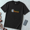 Carrot Eating Snowman T-Shirt, Christmas Arcade Inspired Tee - Black unfolded t-shirt mockup
