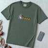 Carrot Eating Snowman T-Shirt, Christmas Arcade Inspired Tee - Blue Spruce unfolded t-shirt mockup