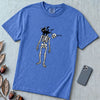 Cat Knocks Skull Off Graphic Tee, Black Cat vs Skeleton Funny T-Shirt - Flo Blue unfolded t-shirt mockup