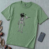 Cat Knocks Skull Off Graphic Tee, Black Cat vs Skeleton Funny T-Shirt - Light Green unfolded t-shirt mockup