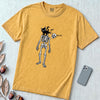 Cat Knocks Skull Off Graphic Tee, Black Cat vs Skeleton Funny T-Shirt - Mustard unfolded t-shirt mockup