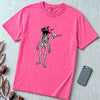 Cat Knocks Skull Off Graphic Tee, Black Cat vs Skeleton Funny T-Shirt - Neon Pink unfolded t-shirt mockup