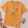 Caught ’Em All Frog & Cats T-Shirt - Mustard unfolded t-shirt mockup